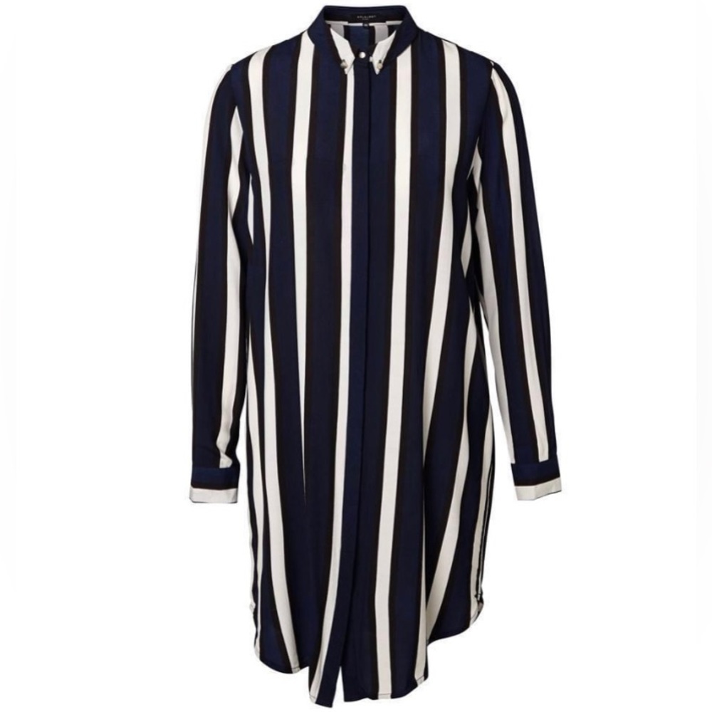 Selected Femme Long Sleeves Shirt Blue and White Stripe Dress Size EU34